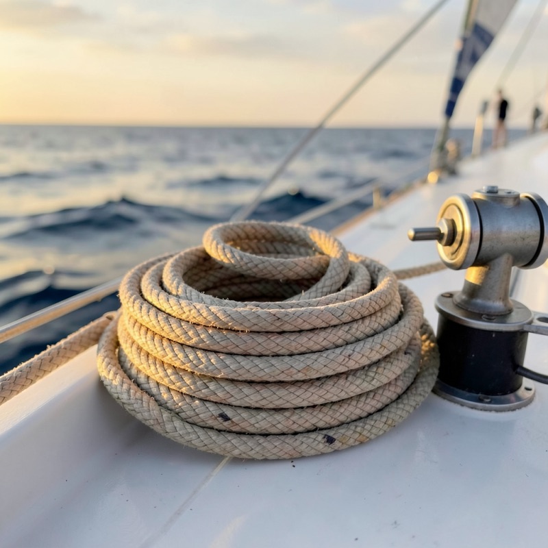 Coiled sailing rope in Quepos