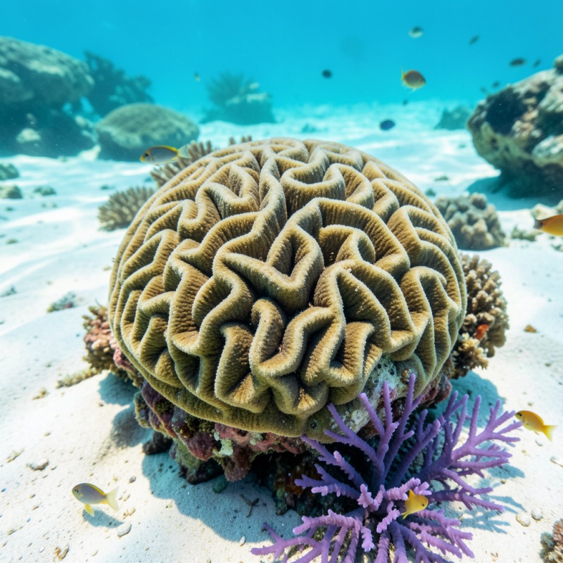 Brain coral and a purple sea fan in Cahuita