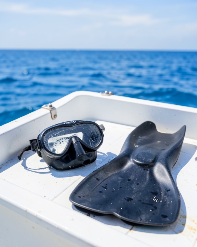 Scuba mask and fins in Cocos Island