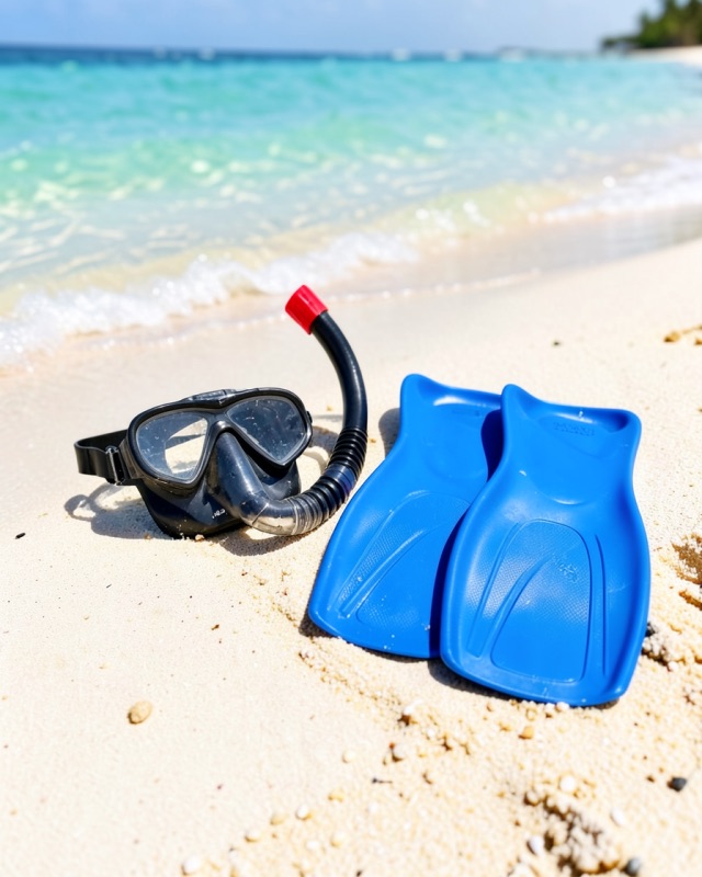 Snorkel mask and fins in Puerto Caldera