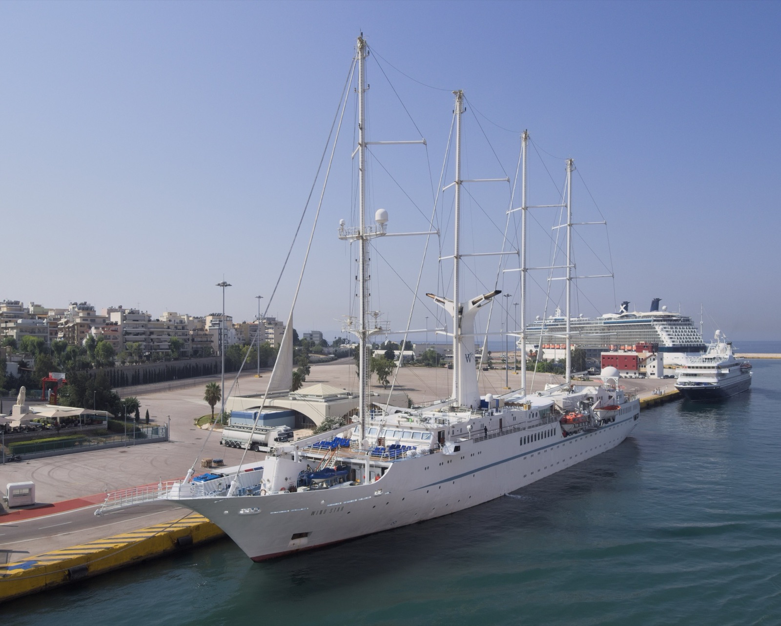 Windstar's four-masted Wind Star in port at Piraeus, Greece